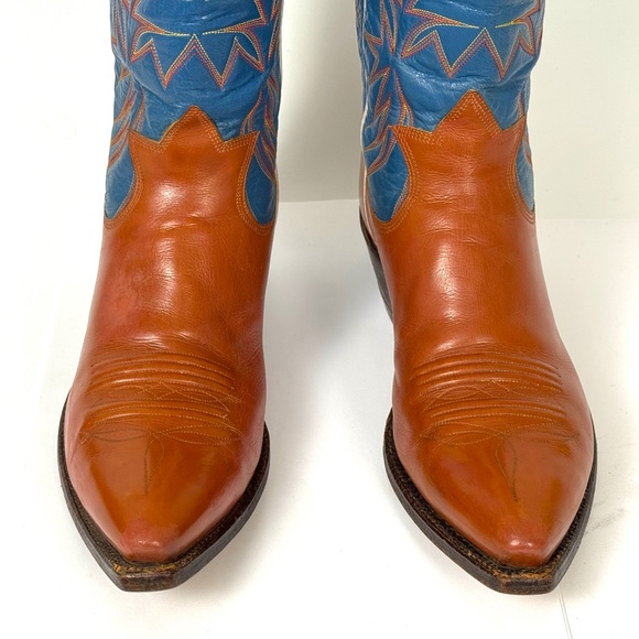 Dixon Vintage 50\'s Cowboy Boots - Wmns 7B Brown Blue Shorty Excellent Pee Wee